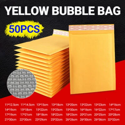 50PCS Poly Bubble Mailers Envelope Padded Bag Yellow Cushioned Satchel 32 Sizes - image 1 of 4
