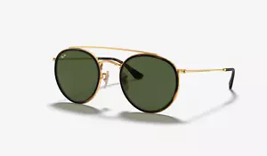 RayBan RB3647N Round Double Bridge Gold/Green Sunglasses - Picture 1 of 9