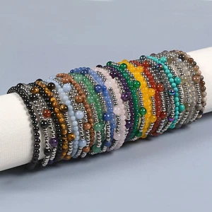 Pulsera ajustable con cierre de gatillo ovalado de piedras preciosas de cuentas redondas de 4 mm a 6 mm 6,5-8,5" - Imagen 1 de 71