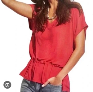 Cabi Womens Med Red Short Sleeve Drawstring Peplum Soft Jersey T-shirt - Picture 1 of 5