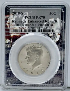 2019 S Apollo 11 migliorato prova inversa US Mint Kennedy mezzo dollaro PCGS PF 70 - Foto 1 di 2