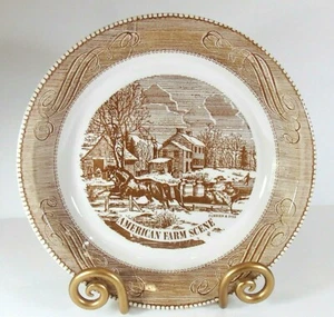 Pastel Plate Currier & Ives Marrón Escena de Granja Americana EE. UU. De Colección - Imagen 1 de 5