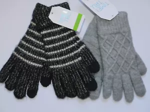 Guanti da donna lavorati a maglia DUE paia grigio nero con dita tecnologiche - Foto 1 di 7