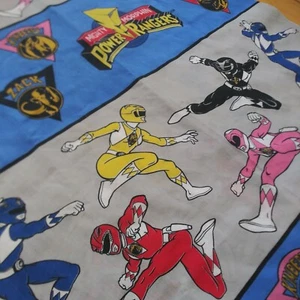 Vintage POWER RANGERS 1994 Saban Twin Flat Sheet Crafting Fabric Bed Set Clean - Picture 1 of 8
