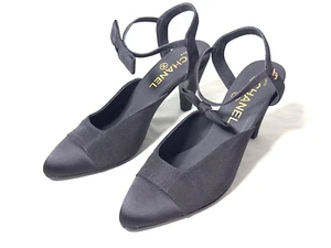 Chanel Black Cloth Slingback Heels Size 35C - Picture 1 of 24