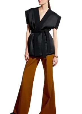 Careste Luna 100% Silk Kimono Top Women Size 20 Black Satin V Neck NO BELT $888 - Image 1 of 4