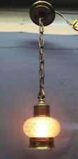 Vtg Brass Pendant Ceiling Light Fixture Arts Crafts Hobnail Glass Globe 76-20E