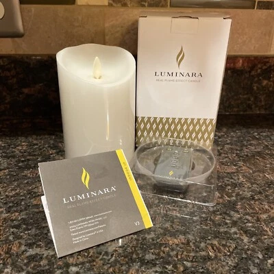 Luminara Battery Ivory Wax Pillar Led Candle Flicker with Timer & Remote 5.5” - Image 1 of 4