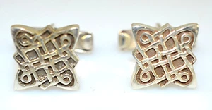 NEW MEN'S OR WOMEN'S STERLING SILVER 1/2 IN. SQUARE CELTIC KNOT CUFFLINKS UNISEX - Picture 1 of 4