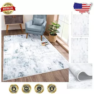 Abstract Design 5x7 Non-Slip Rug - Elegant Ivory/Silver/Blue for Living Areas - Picture 1 of 11