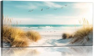 Beach Canvas Wall Art Decor Ocean Pictures Prints for Living Room Coastal Pat... - Picture 1 of 8