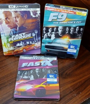 Fast and the Furious 1 + 9 + 10 4K Steelbooks (4K+Blu-ray-No Digitals)-Free S&H! Foto 1 de 4
