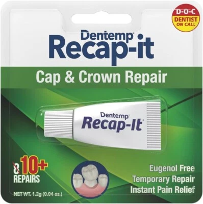 2 X Dentemp Recapit Repair Loose Caps & Crowns No Mix Dental Cement 1.2g