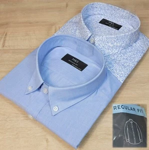 Pack Doble CAMISAS CUELLO BOTÓN MANGA LARGA AJUSTE REGULAR M&S ~ Talla 15" ~ Mezcla AZUL - Imagen 1 de 7