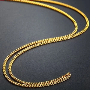 New Solid Pure 24K Yellow Gold Necklace Woman Fine Curb Link Fashion Chain16.9"L - Picture 1 of 5