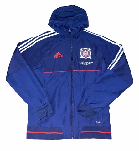 Adidas Climalite Chicago Fire MLS Full Zip Hooded Blue Windbreaker Jacket Mens M Cover