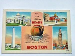 Massachusetts MA Postcard You don't know Beans until you come to Boston Monument - Picture 1 of 13