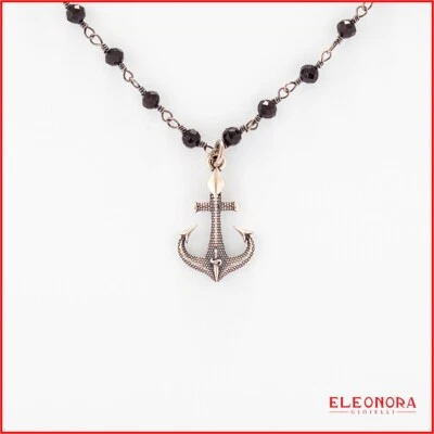 Collana da Uomo Cesare Paciotti in Argento 925 rodiato Ancora Cristalli Neri - Immagine 1 di 4