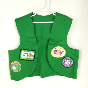 Vintage 1970s Green Felt Scout Council Vest with Embroidered Patches! - Picture 1 of 4
