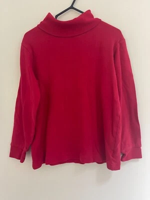 Lands' End Kids Boys 100% Cotton Long Sleeve Turtleneck Shirt Green Red Sz 5-6 - Image 1 of 3