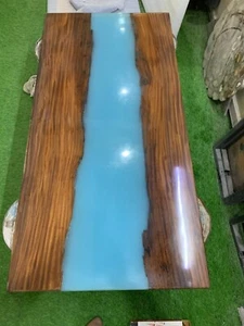 Mesa de resina epoxi azul, mesa de artes modernas, mesa de losa de cocina, decoración exterior - Imagen 1 de 9