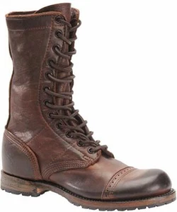 Men's Antique Brown Military Style Boots Ankle Cap Toe round toe Biker Boot - Picture 1 of 6
