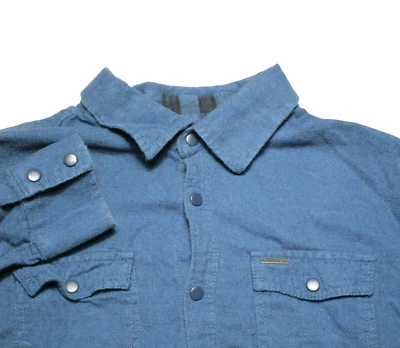 Point Zero Gold Men's Size - L Blue Flannel Long Sleeve Pearl Snap Black Label - Image 1 of 4