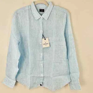 NWT UNTUCKit Sherry Womens Linen SZ 10 Striped Long Sleeve Button Front Shirt - Picture 1 of 5