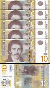 Serbia 10 Dinara, 2013, Replacement, 5 pcs Lot, Consecutive,Prefix ZA, Unc, P-54 - Picture 1 of 4