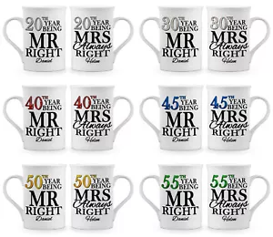 Personalised Pair of Years Being Mr & Mrs Always Right Fine Bone China Mugs - Picture 1 of 79