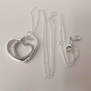 Pandora Plata Transparente Circonita Circonita Grande Corazón a Corazón Colgante - Imagen 1 de 4