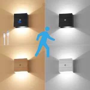 Akku LED Wandleuchte mit Bewegungsmelder, Wandlampe Flur Strahler Up Down Innen - Bild 1 von 66