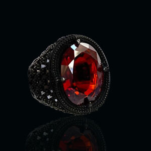 Men's Ring 925 Sterling Silver Turkish Jewelry Red Zircon Stone All Size