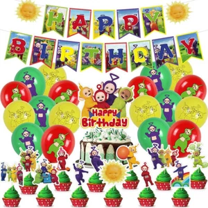 32PCS New Teletubbies Party Supplies Including Banner Cupcake Toppers Balloons - Picture 1 of 8