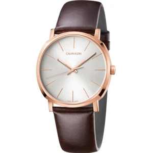 New Swiss Made CALVIN KLEIN Posh Quartz Silver Dial Brown Leather Men's Watch - Bild 1 von 4