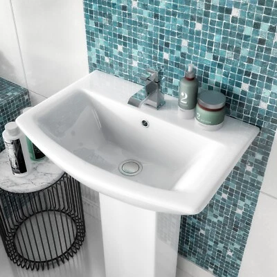 Nuie Asselby 600mm Full Pedestal Basin 1 Tap Hole Modern Bathroom Square Sink