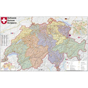 Stiefel Landkarte Schweiz politisch mit Postleitzahlen (95 x 62 cm) - Bild 1 von 1