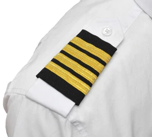 Pilot Epaulets Four Bar Captain Gold Metallic on Black - Bild 1 von 1