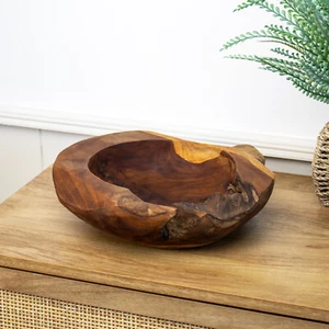 Teak Root Bowl 30cm Antique Rustic Kitchen Food Hand Carved Wood Fruit Snack Nut - Picture 1 of 4