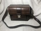 Vintage Leather Camera Bag Case Storage Red Lining Brown Mase In Italy