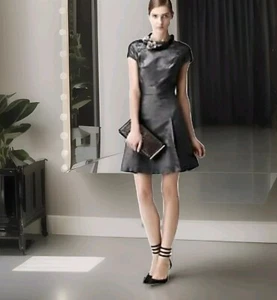 REISS UK Size 6 Mara dress Metallic Greg Graphite Pleated Fit & Flare & Pockets - Picture 1 of 18