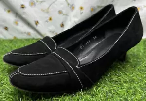 LK Bennett Kitten Heel Shoes UK 5 Suede Leather Stitched Trim Pointed Toe Porto - Picture 1 of 20