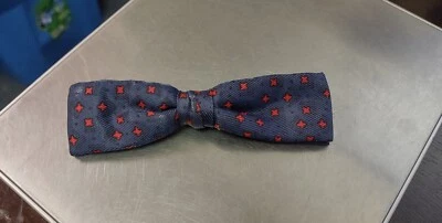 Vintage Royal Clip On Bow Tie Navy Blue & Red Geometric Print Rust Resistant - Image 1 of 2