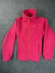 Columbia Jacket Girls Youth 14/ 16 Pink Full Zip Fleece Windbreaker Hiking Logo - Picture 1 of 6
