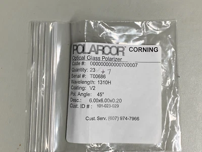 (1) pc1310nm Linear Polarizer 6mmx 6mmx 0.2mm Corning Polarcor Datacom Telecom - Image 1 of 4