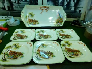 Woods Ivory Ware Cottage Sandwich Tea Plate Set 1930s, free delivery - Picture 1 of 10