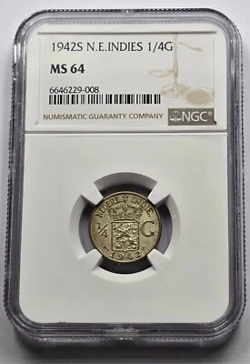 OLANDA 1942 S MONETA INDIE ORIENTALI 1/4 FIORINO NGC MS64 - Immagine 1 di 2