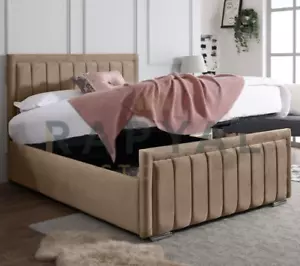 OTTOMAN STORAGE BED PANEL PLUSH VELVET UPHOLSTERED BED FRAME- All SIZES - Picture 1 of 39