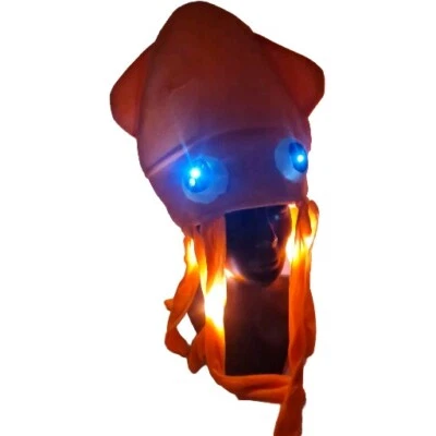 Light Up Squid Hat Funny Goofy Eyes Bright Fancy Dress Unisex Onesize Orange New - Image 1 of 4