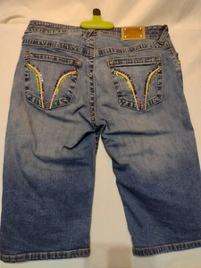 Baby Phat Jean Shorts Women's Size 5 Medium Wash Blue Denim Pocket Stones - Picture 1 of 8